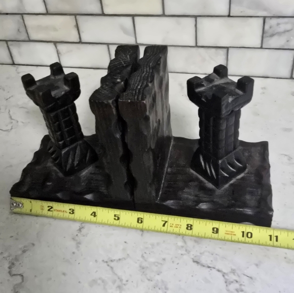 Vintage 70s Spanish Carved Wood Castle Bookends - Picture 6 of 8